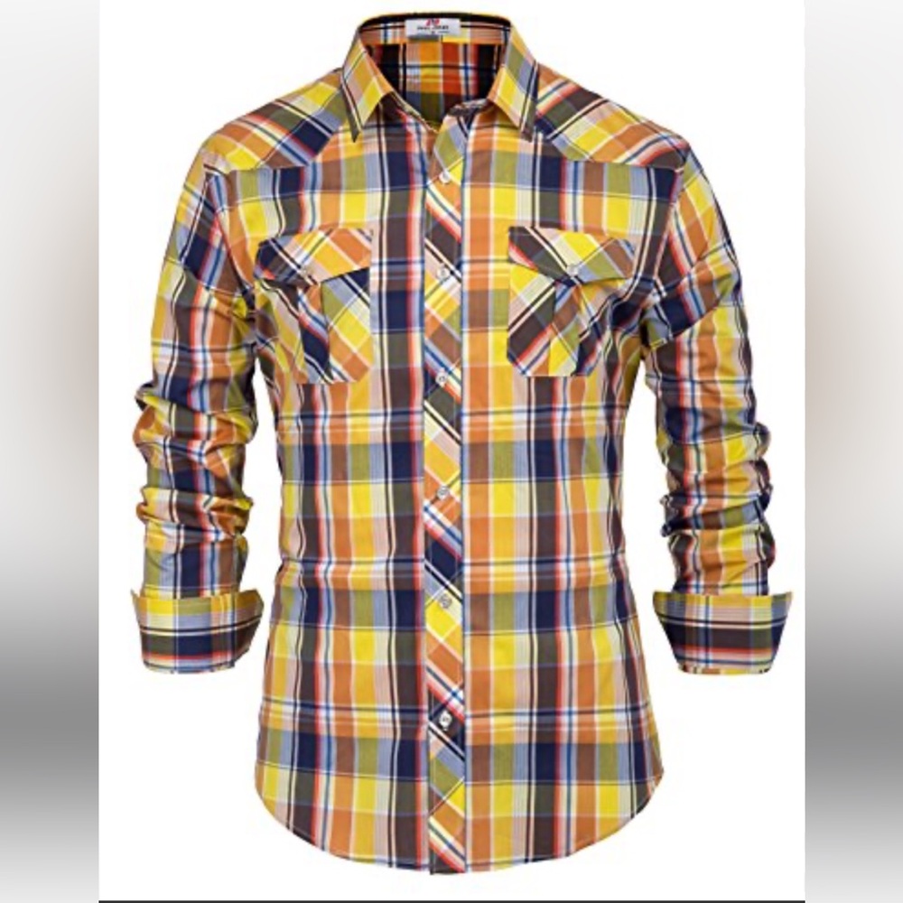 PAUL JONES Men's Western Cowboy Long Sleeve Plaid Shirt Size Med